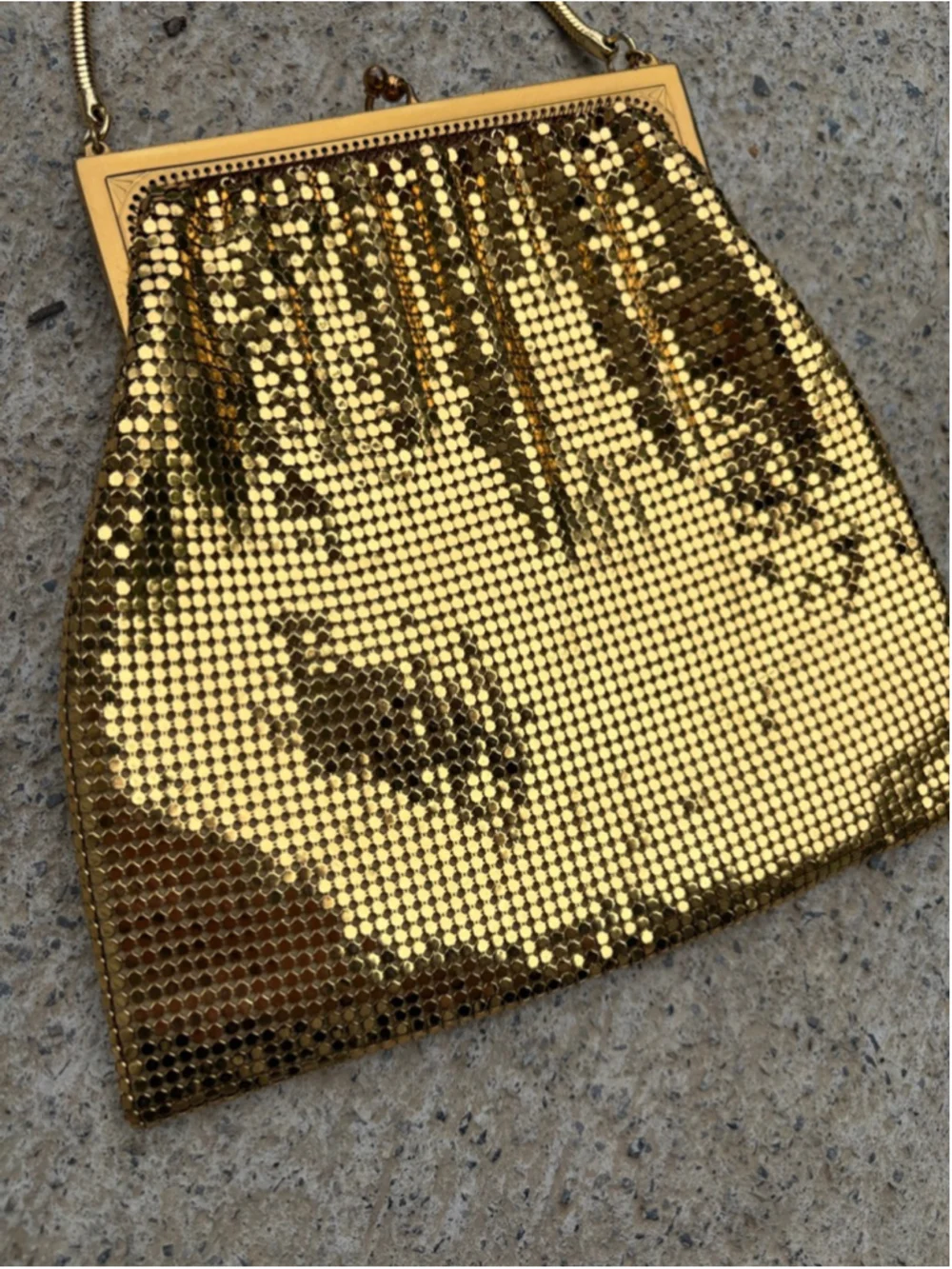 Vintage Whiting & Davis Gold Bubble Mesh Kiss Lock Evening Bag Handbag 1950s